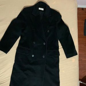 Designer Calvin Klein 100% Wool Double Breasted Black Overcoat